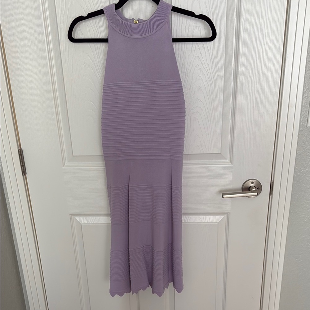Eliza J Purple Ribbed Halter Sheath Midi Dress